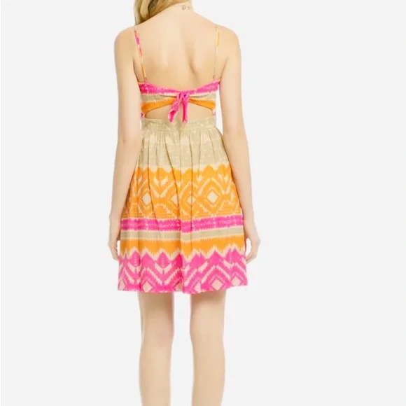 Trina Turk Silk Dress Anargosa Desert Mini Pink and Orange Patterned Size 8 - Picture 13 of 15